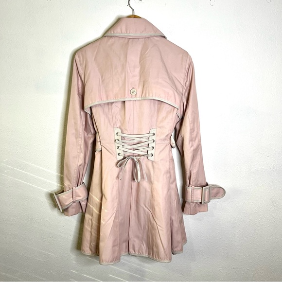 Betsey Johnson Light Pink Trench Coat coquette corset swing twirl sz L jacket - Picture 4 of 16